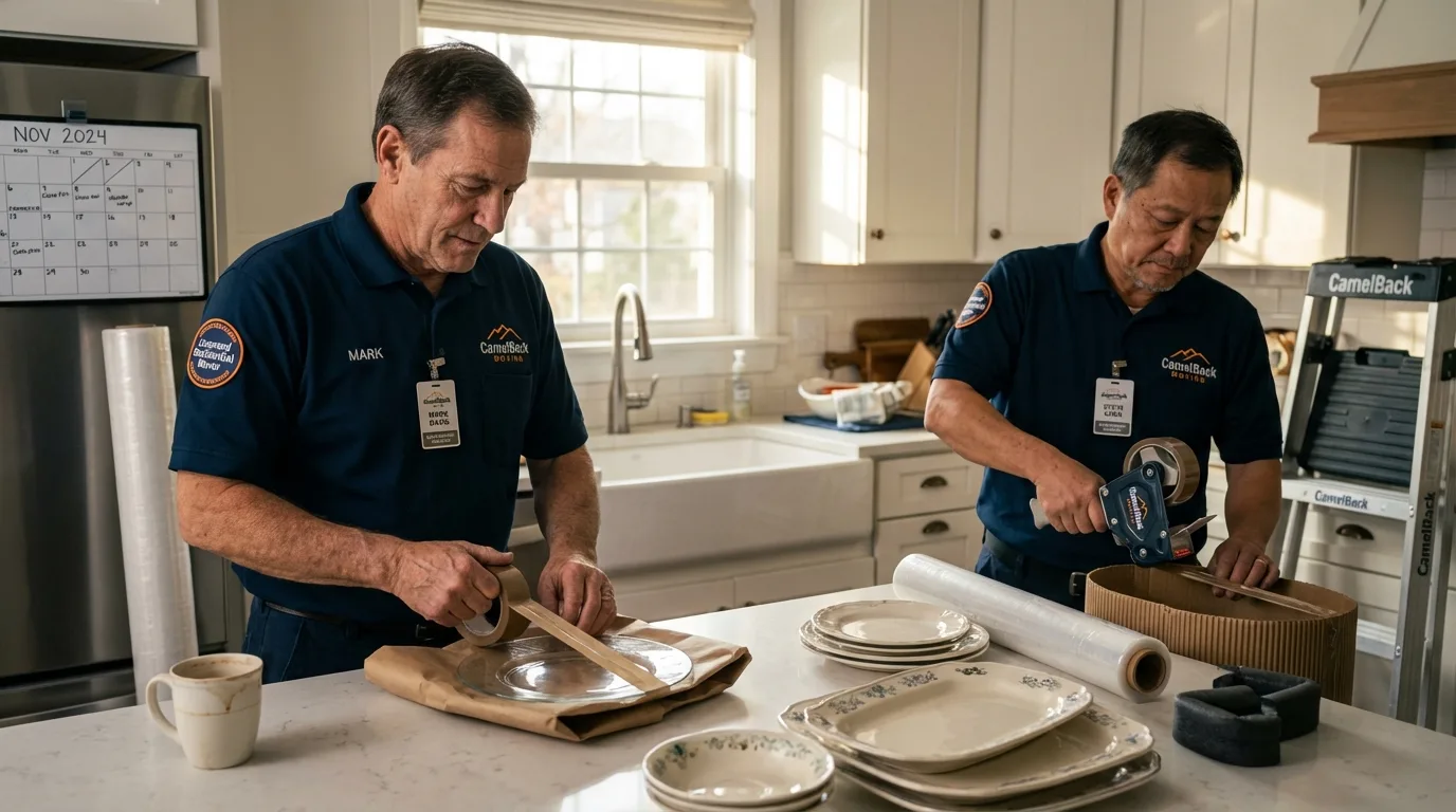 Professional crew packing kitchen dishware in Gladewater, TX